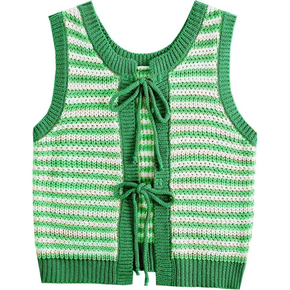 Women Sweater Vest Crochet Knit Tank Top Color Block Medium Breathable